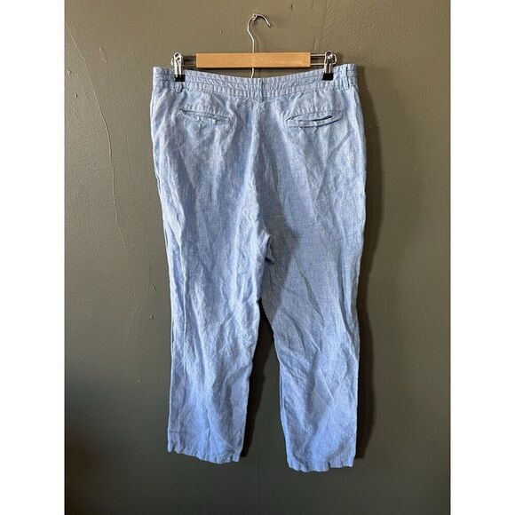 LL Bean Womens Blue Linen Straight Leg Pants w/ Drawstring Size 14 Classic Fit - Picture 2 of 4
